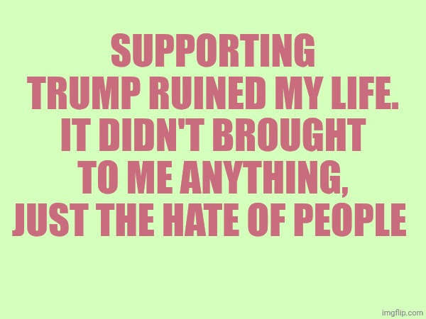 Sad true story | Supporting Trump ruined my life. It didn't brought to me anything, just the hate of people | made w/ Imgflip meme maker