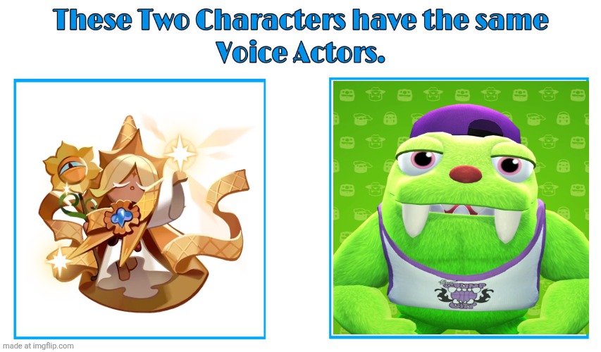 I already made this but i made it on a different template | image tagged in same voice actor,bugsnax,crk | made w/ Imgflip meme maker