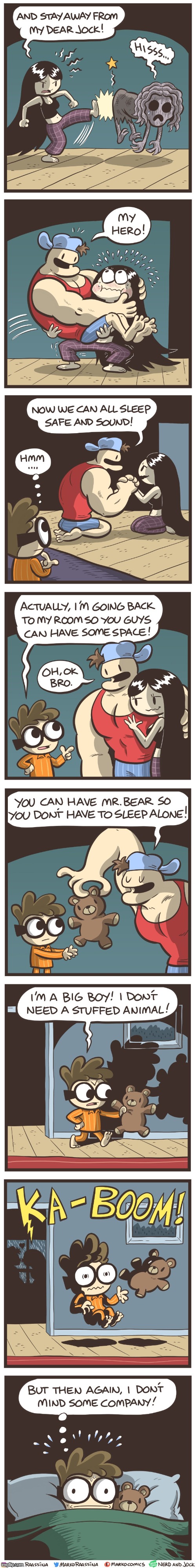 image tagged in jock,olga,sleep paralysis demon,nerd,teddy bear,thunder | made w/ Imgflip meme maker