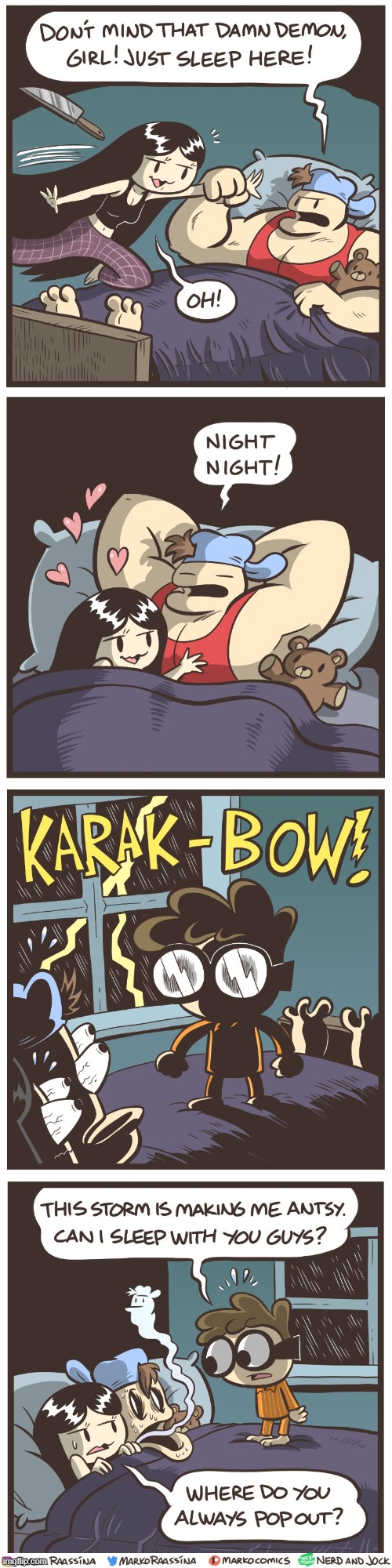 image tagged in jock,olga,bed,thunder,nerd,scary | made w/ Imgflip meme maker