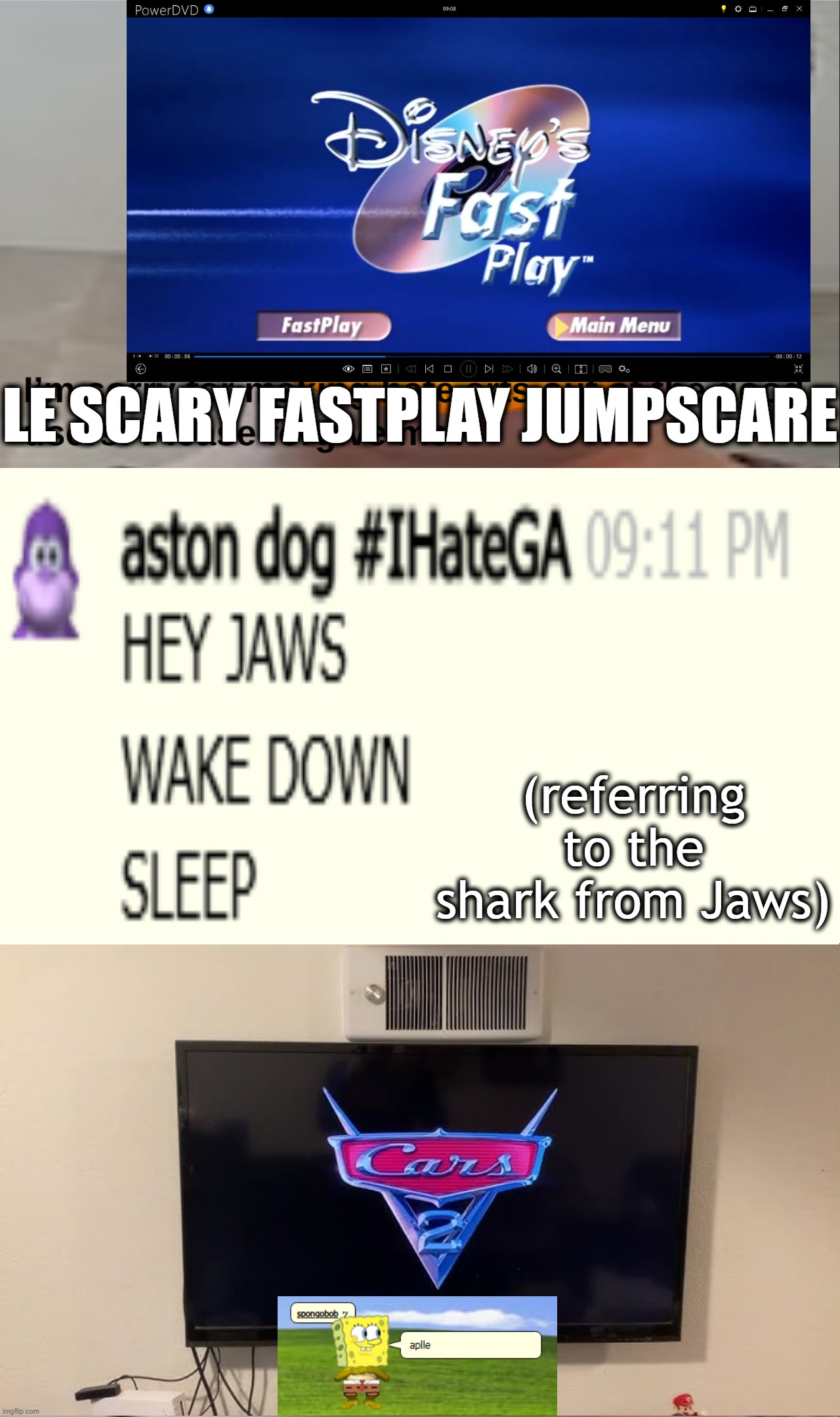 aplle | le scary fastplay jumpscare; (referring to the shark from Jaws) | image tagged in fill in meme,bonzibuddy,idk,random tag | made w/ Imgflip meme maker