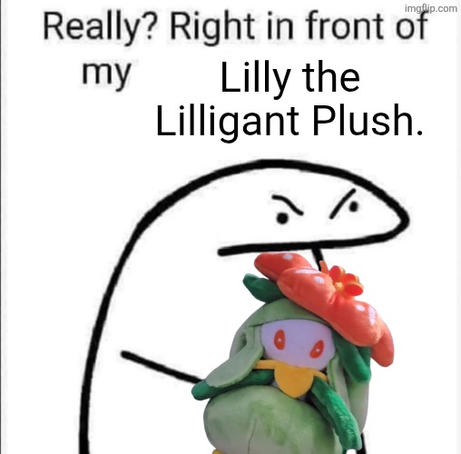 Me when I accidentally stumble upon Lilligant hate or Lilligant Porn. | Lilly the Lilligant Plush. | image tagged in really right in front of my,lilly | made w/ Imgflip meme maker