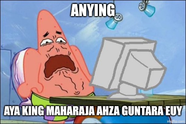 Anying Aya king maharaja ahza Guntara euy | image tagged in patrick star cringing | made w/ Imgflip meme maker
