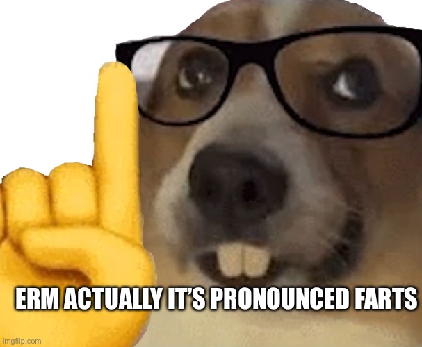 nerd dog sticker | Erm actually it’s pronounced farts | image tagged in nerd dog sticker | made w/ Imgflip meme maker