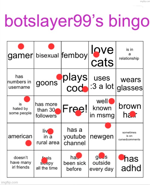 botslayer bingo | image tagged in botslayer bingo | made w/ Imgflip meme maker