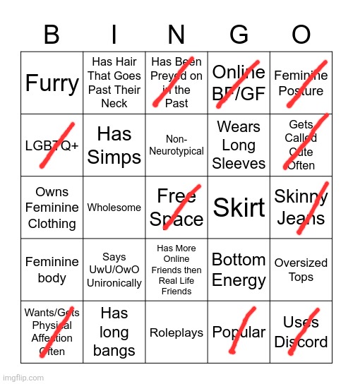 Femboy Bingo | image tagged in femboy bingo | made w/ Imgflip meme maker