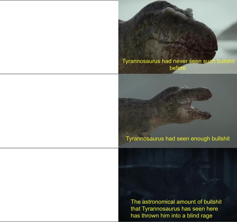 Tyrannosaurus has never seen such bullshit Blank Meme Template
