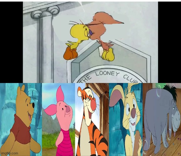 Pooh and friends love Tweety Bird and Aoogah kiss | image tagged in pooh_and_friends_love__like_and_react_to_who_by_ruandejagerprodu,winnie the pooh,tweety bird | made w/ Imgflip meme maker