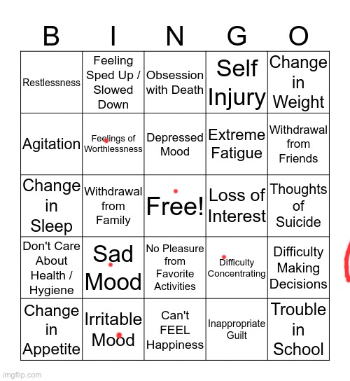 Defo aint depressed | image tagged in depression bingo 1 | made w/ Imgflip meme maker