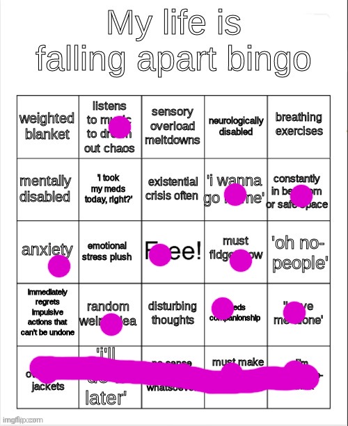 *alpha fake smile* | image tagged in my life is falling apart bingo | made w/ Imgflip meme maker