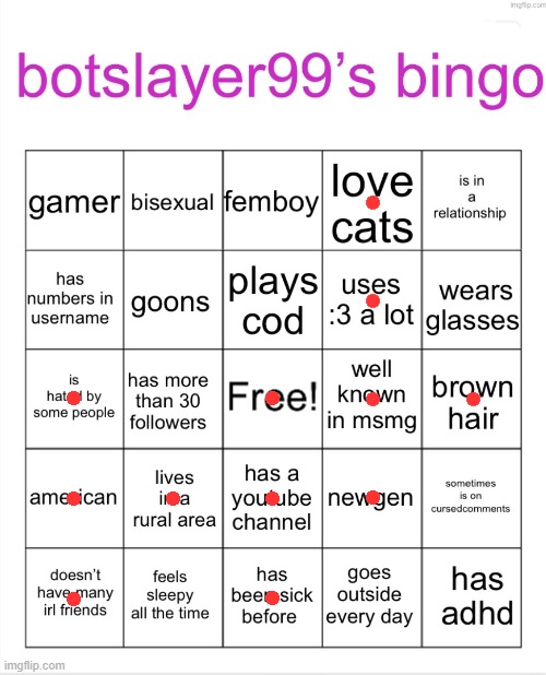 Alright, I Did His Bingo. | image tagged in botslayer bingo,memes,bingo | made w/ Imgflip meme maker