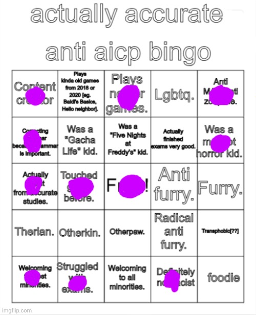 W | image tagged in anti aicp bingo | made w/ Imgflip meme maker