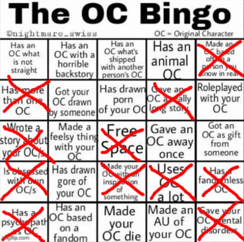 The OC bingo | image tagged in the oc bingo | made w/ Imgflip meme maker