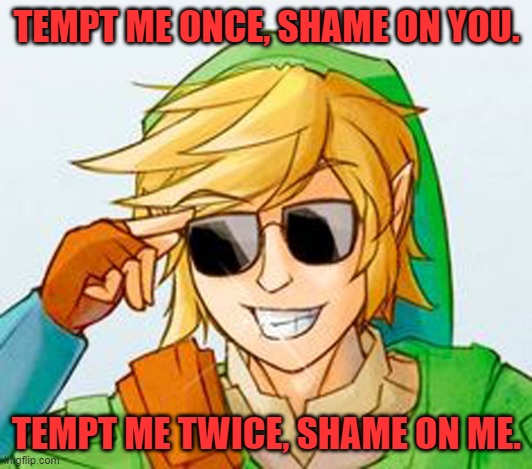 Tempt me once, shame on you. Tempt me twice, shame on me. | image tagged in troll link | made w/ Imgflip meme maker