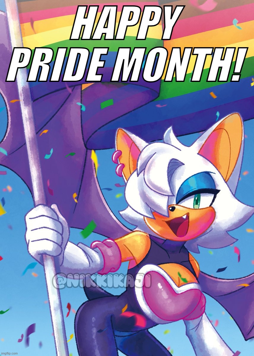 Rouge looks pretty cool as a man. ^w^ | happy pride month! | image tagged in pride month,sonic the hedgehog,rouge the bat | made w/ Imgflip meme maker