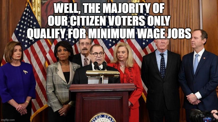 well, the majority of our citizen voters only qualify for minimum wage jobs | image tagged in house democrats | made w/ Imgflip meme maker