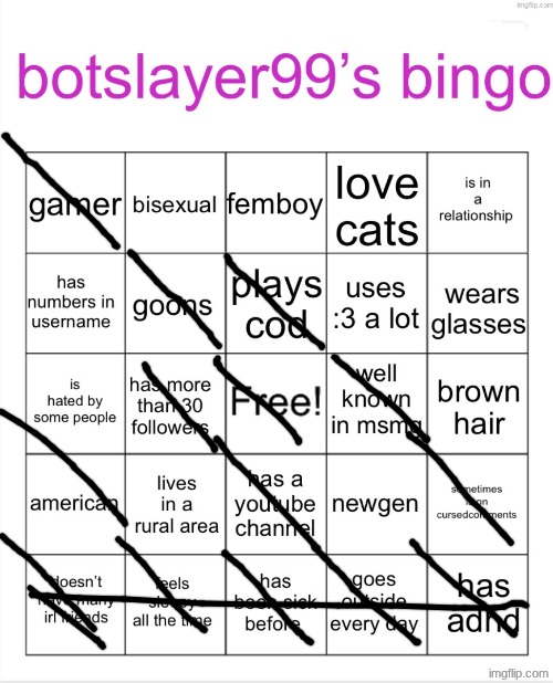 bingo? | image tagged in botslayer bingo | made w/ Imgflip meme maker