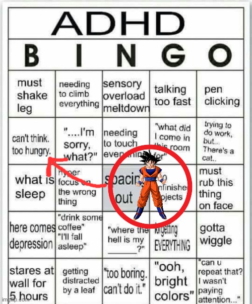 Image title | image tagged in adhd bingo,goku | made w/ Imgflip meme maker