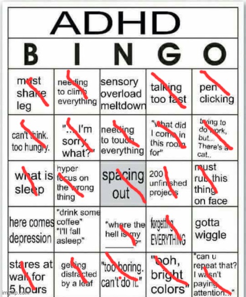 adhd bingo | image tagged in adhd bingo | made w/ Imgflip meme maker