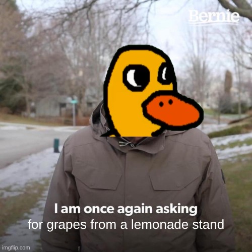 duck song be like | for grapes from a lemonade stand | image tagged in memes,bernie i am once again asking for your support | made w/ Imgflip meme maker