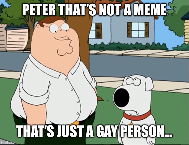 Peter that’s not a meme… | Peter that’s not a meme; That’s just a gay person… | image tagged in peter that s not a meme | made w/ Imgflip meme maker