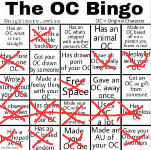 Did this for fun | image tagged in the oc bingo | made w/ Imgflip meme maker