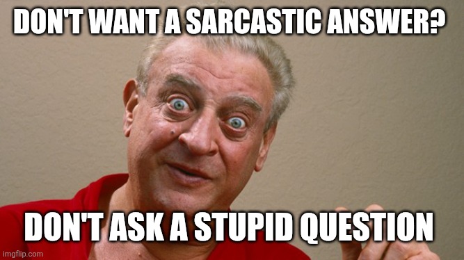 Sarcastic Answer | Don't want a sarcastic answer? Don't ask a stupid question | image tagged in rodney dangerfield,funny memes | made w/ Imgflip meme maker