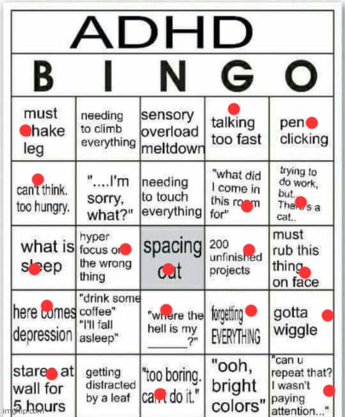 adhd bingo | image tagged in adhd bingo | made w/ Imgflip meme maker