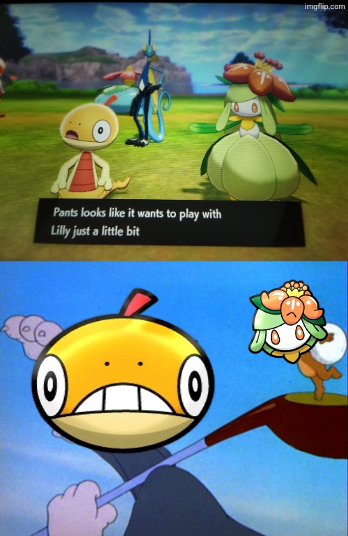 Pants wants to play with Lilly a little bit. | image tagged in tom playing golf,literal meaning pokemon,pants and lilly | made w/ Imgflip meme maker