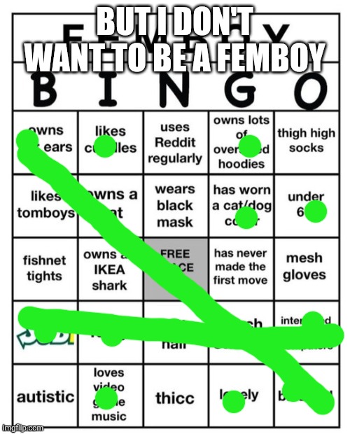 I don't want to be a femboy ??? | But I don't want to be a femboy | image tagged in femboy bingo | made w/ Imgflip meme maker