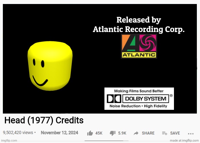 1970s | Released by
Atlantic Recording Corp. Head (1977) Credits; November 12, 2024 | image tagged in youtube video template | made w/ Imgflip meme maker