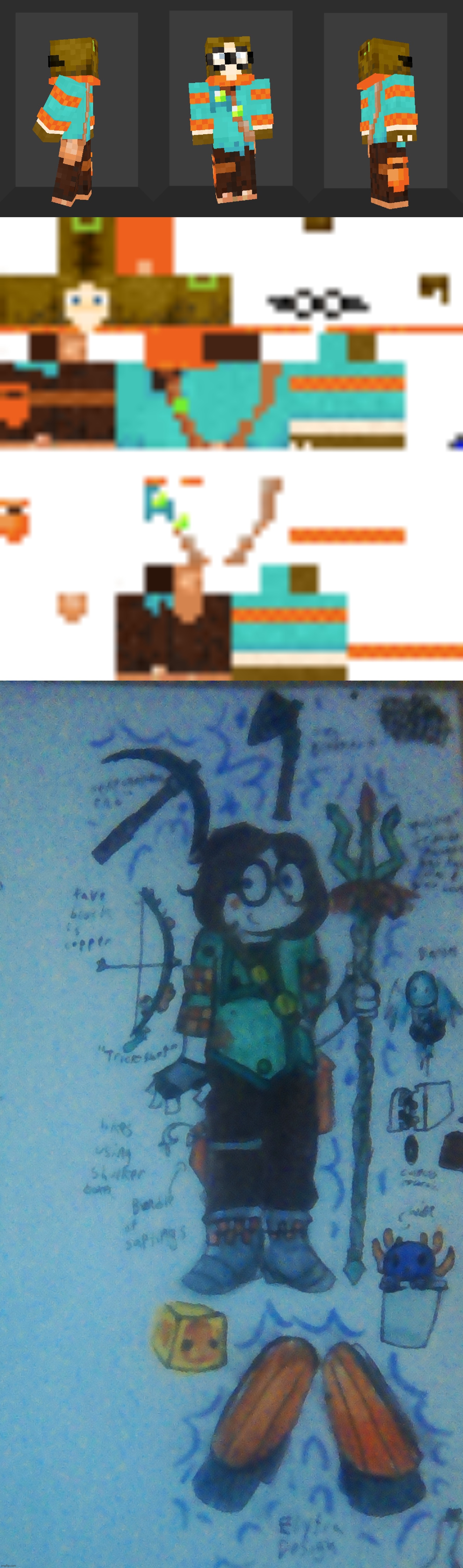 Designed a Minecraft skin/Sona for myself lol. Top is the actual skin itself, bottom is how it's supposed to be interpreted :} | made w/ Imgflip meme maker