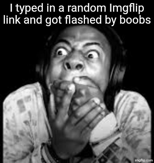 omg bro | I typed in a random Imgflip link and got flashed by boobs | image tagged in speed covering mouth | made w/ Imgflip meme maker