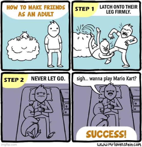 Persistence makes perfect | image tagged in comics,mr lovenstein,make friends,adult,never let go,success | made w/ Imgflip meme maker