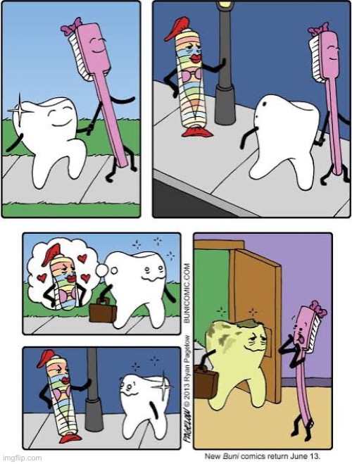 He had a sweet tooth for sweetarts | image tagged in comics,buni comics,tooth,toothbrush,sweetart,cheater | made w/ Imgflip meme maker