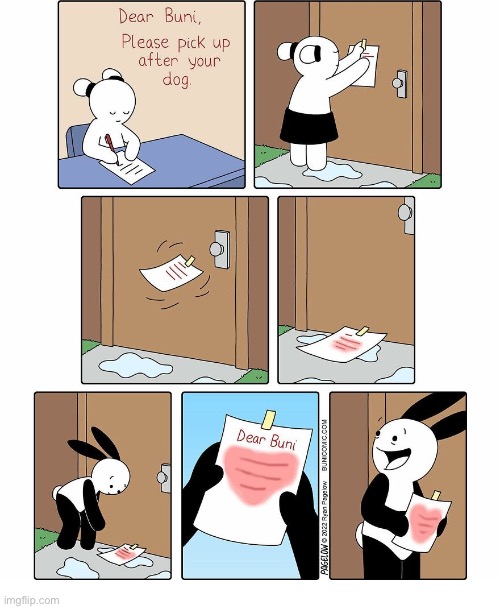 Mixed signals | image tagged in comics,buni comics,bunigirl,note,wet,heart | made w/ Imgflip meme maker
