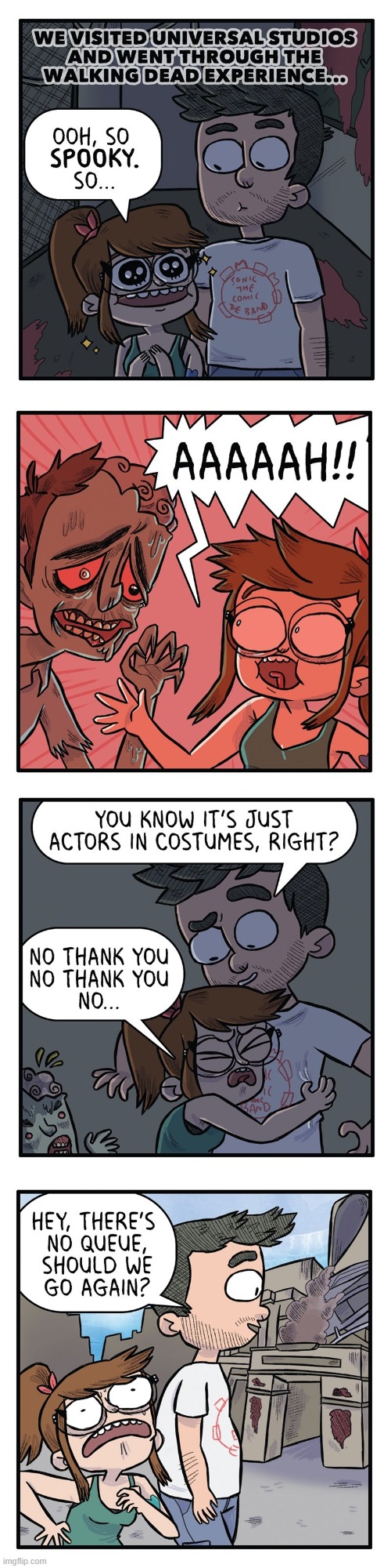 image tagged in universal studios,experience,the walking dead,zombies,scared,yikes | made w/ Imgflip meme maker