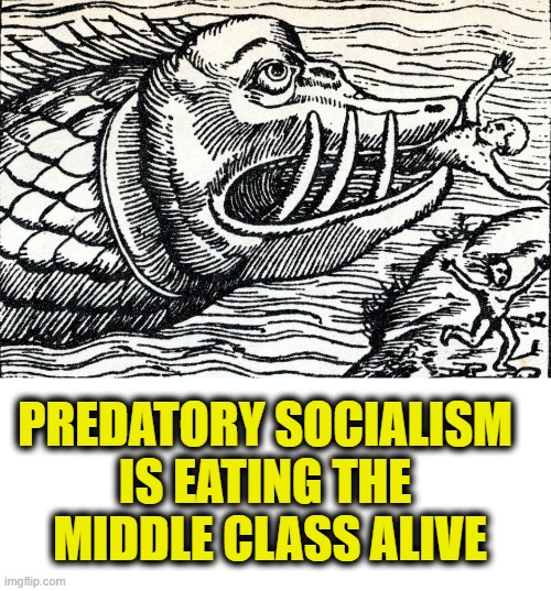 Tax, inflation, regulations | Predatory socialism 
is eating the 
middle class alive | image tagged in socialism | made w/ Imgflip meme maker