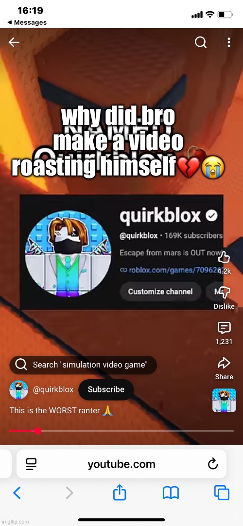 LETS GO MY 600th IMAGE | why did bro make a video roasting himself💔😭🥀 | image tagged in img_0235 png | made w/ Imgflip meme maker