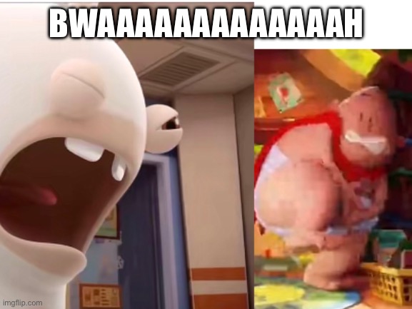 Rabbid yells at captain underpants | BWAAAAAAAAAAAAAH | image tagged in rabbids,captain underpants | made w/ Imgflip meme maker