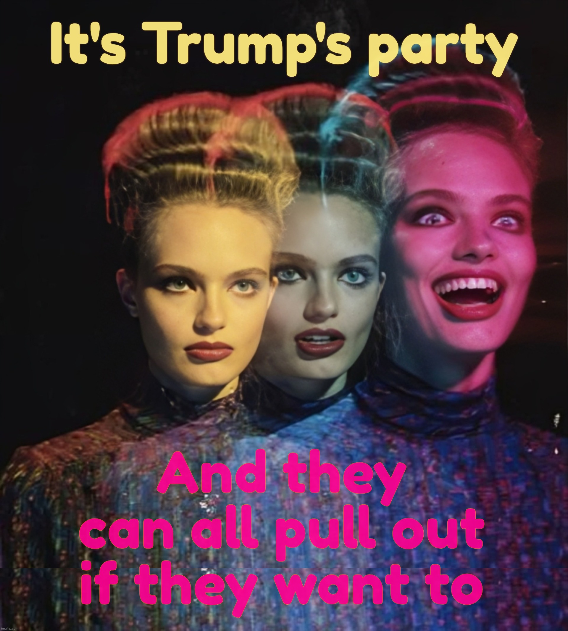 Trump's Great American State Fair, UFC Freedom 250, Trump/Kennedy Center... Nobody wants to perform in his name,,, | It's Trump's party; And they
can all pull out if they want to | image tagged in hardy har har ii,the great american state fair,ufc freedom 250,the not trump anymore kennedy center,nobody wants to play,so sad | made w/ Imgflip meme maker