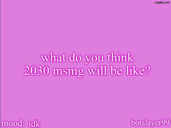 botslayer announcement temp v2 | what do you think 2030 msmg will be like? idk | image tagged in botslayer announcement temp v2 | made w/ Imgflip meme maker