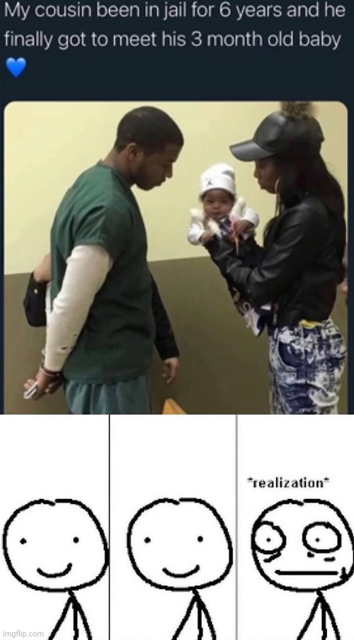 image tagged in realization,memes,repost,prison,baby,cheating | made w/ Imgflip meme maker