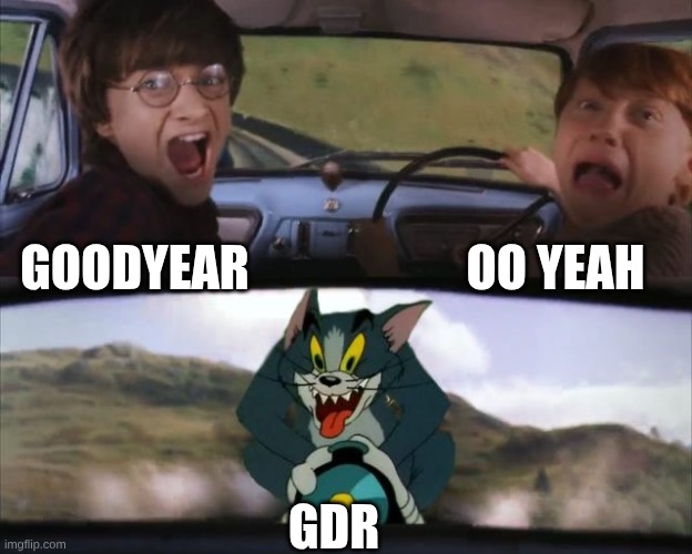 Tom chasing Harry and Ron Weasly | goodyear oo yeah gdr | image tagged in tom chasing harry and ron weasly | made w/ Imgflip meme maker