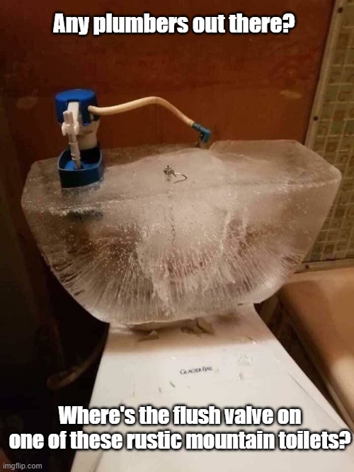 Newfangled Toilet | Any plumbers out there? Where's the flush valve on one of these rustic mountain toilets? | image tagged in toilet,flush,trendy,cold | made w/ Imgflip meme maker