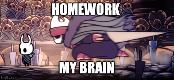 oro surprising the knight | Homework; My brain | image tagged in oro surprising the knight | made w/ Imgflip meme maker