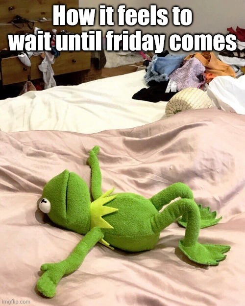 Friday, come to me! | How it feels to wait until friday comes | image tagged in kermit exhausted | made w/ Imgflip meme maker
