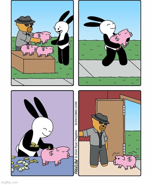 Buni Comics | image tagged in comics,buni comics,piggy bank,money,return trip,robbery | made w/ Imgflip meme maker