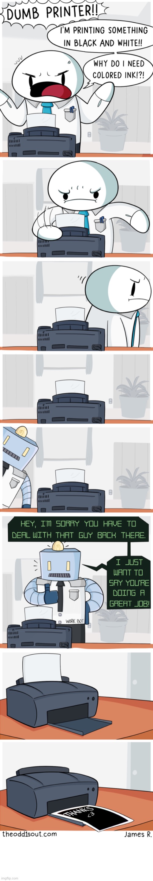 The Odd 1s Out | image tagged in comics,the odd 1s out,office,printer,ink,robot | made w/ Imgflip meme maker