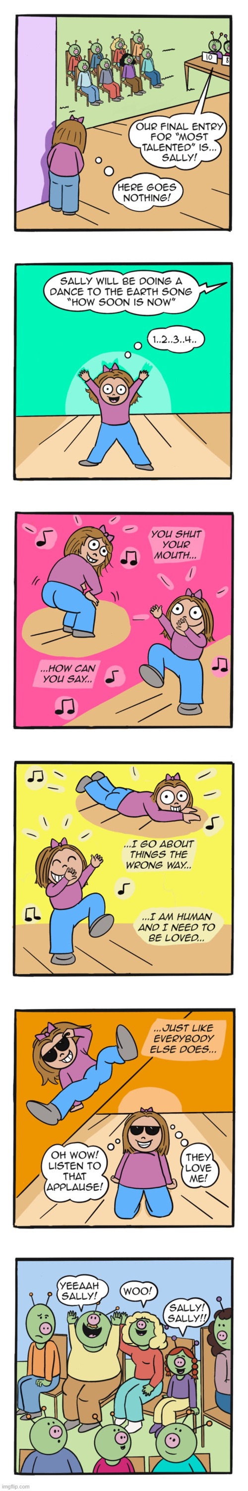 image tagged in aliens,human,sally,talent show,dance,dancing | made w/ Imgflip meme maker